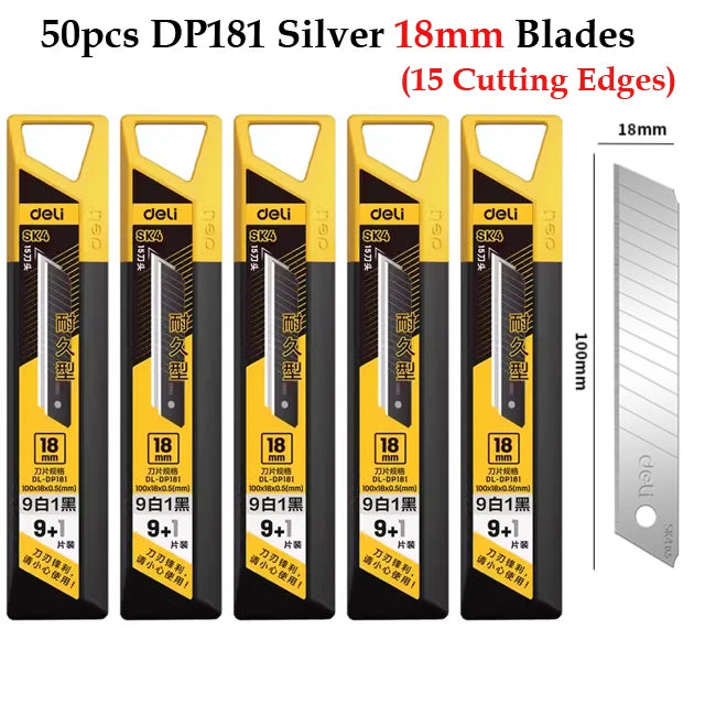 Deli 10pcs/box Knife Blade 9mm 18mm SK5 Metal Blades for Home School Supplies Art Craft Paper Box Cutting Utility Knife Tool