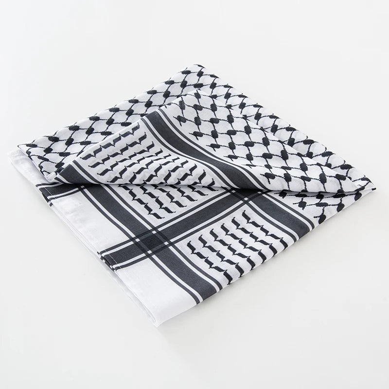 Bufanda clásica palestina con estampado cuadrado de keffiyeh en blanco y negro para hombre, pañuelo para la cabeza estilo shemagh, pañuelo islámico árabe para el cuello y la cabeza.