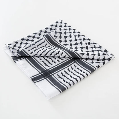 Bufanda clásica palestina con estampado cuadrado de keffiyeh en blanco y negro para hombre, pañuelo para la cabeza estilo shemagh, pañuelo islámico árabe para el cuello y la cabeza.