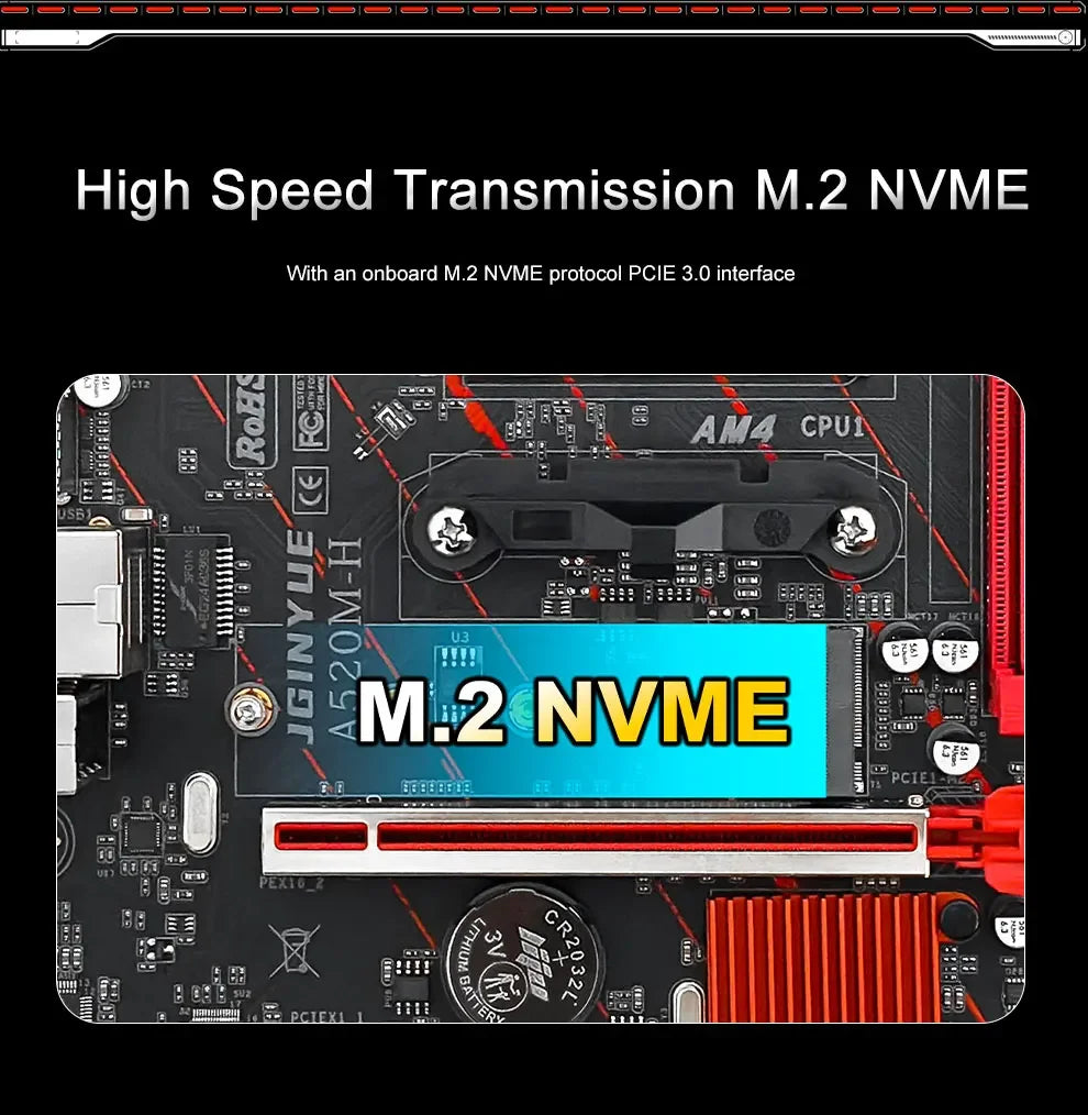 JGINYUE AM4 Motherboard supports AMD Ryzen R3 5 7 1/2/3/4/5th CPU processors DDR4 dual channel Memory RAM M-ATX A520M-H