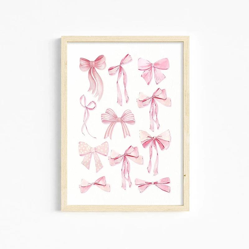 Trendy Pink Wall Art Bows Cherry Balloon Puppy Butterfly Canvas Painting Posters and Prints College Apartment Girl's Room Decor