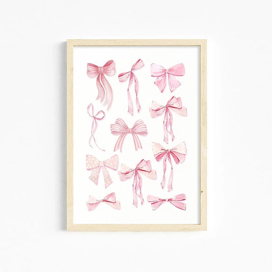 Trendy Pink Wall Art Bows Cherry Balloon Puppy Butterfly Canvas Painting Posters and Prints College Apartment Girl's Room Decor