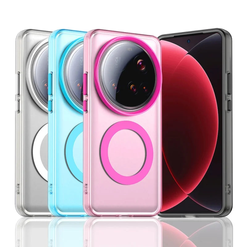 Matte Clear Magnetic Wireless Charge Magsafe Case For Xiaomi 15 Ultra 14T Pro Civi4 Military Armor Shockproof Candy Color Cover