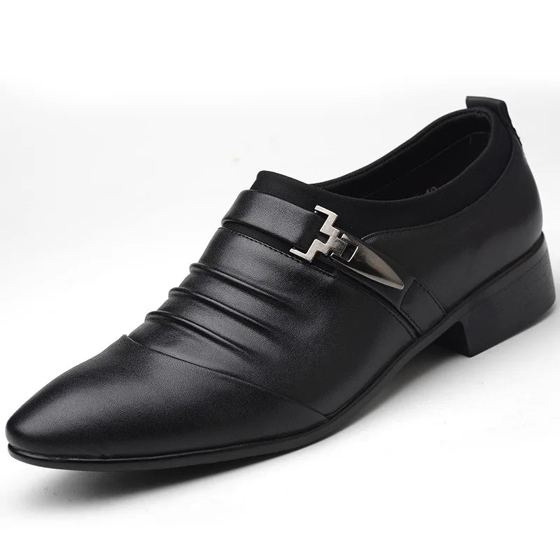 Classic Men Dress Shoes Slip on Black Leather Shoes for Men Plus Size Point Toe Business Casual Men Formal Shoes for Wedding