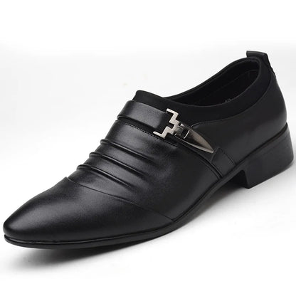 Classic Men Dress Shoes Slip on Black Leather Shoes for Men Plus Size Point Toe Business Casual Men Formal Shoes for Wedding