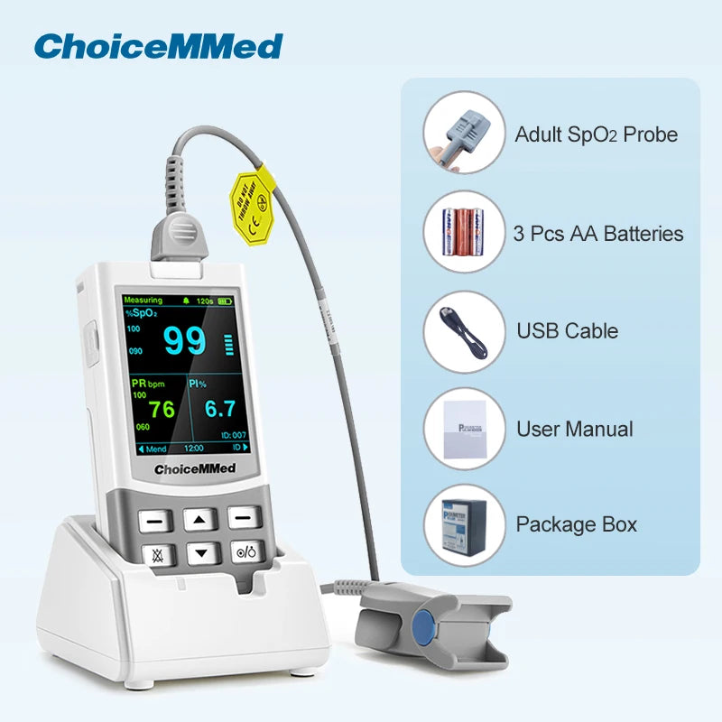 Oxímetro de pulso portátil recargable ChoiceMMed Medical, monitor de salud SPO2 PI PR para adultos, niños, bebés y recién nacidos.