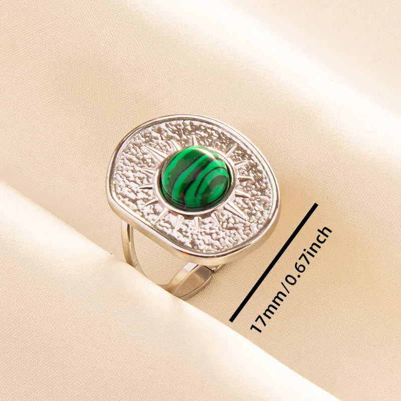1pc Green Turquoise Ring Hippie Stainless Steel Silver Color Charm Opening Adjustable Ring Women Chunky Bohemian Party Jewelry