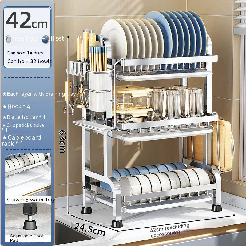 High Quality Kitchen Utensil Storage Rack Household Countertop Storage Rack 3-Layer Cupboard Multifunctional Utensil Drain Rack
