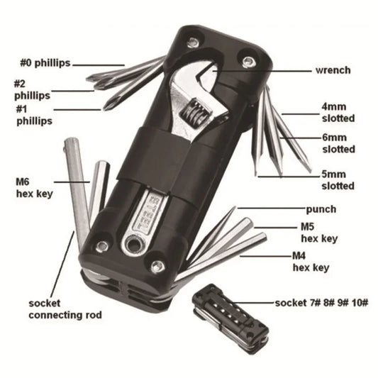Kit de herramientas multifunción para motocicleta, juego de herramientas multiherramienta para reparación de neumáticos con destornillador, cadena, herramientas para ciclismo de montaña y carretera.