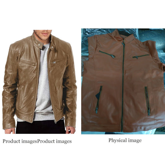 Chaquetas de cuero para motocicleta 2024, abrigo informal de moda para hombre, chaquetas de PU con solapa ajustada, abrigo de cuero antiviento para otoño para hombre