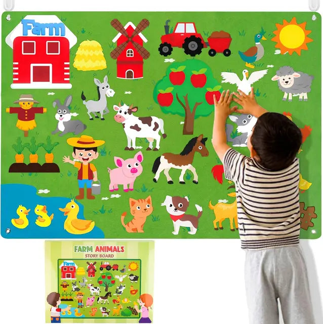Tablero de cuentos de fieltro para niños, animales de granja, educación preescolar, aprendizaje temprano, tapete interactivo, colgante de pared, regalo para niños 