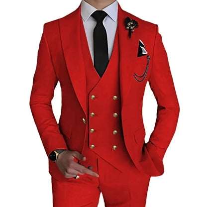 2024 Fashion New Men Leisure Boutique Business Solid Color Wedding Suit Coat Pants Vest 3 Pcs Set Dress Blazers Jacket Trousers