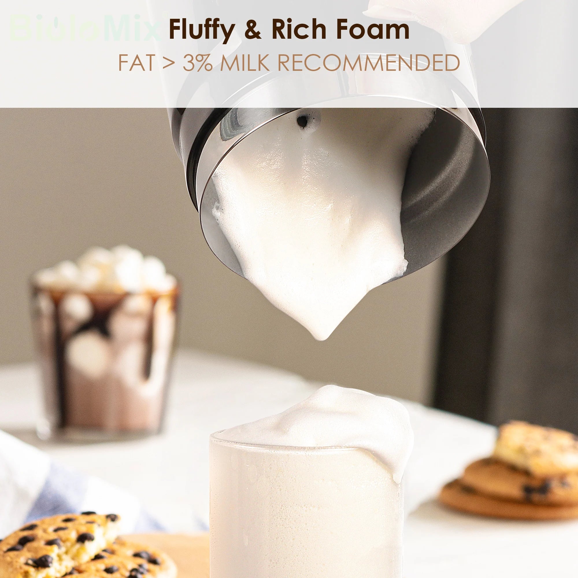 BioloMix Upgraded 5-in-1 LED Touch Screen Milk Frother for Lattes, Hot And Cold Foam Maker