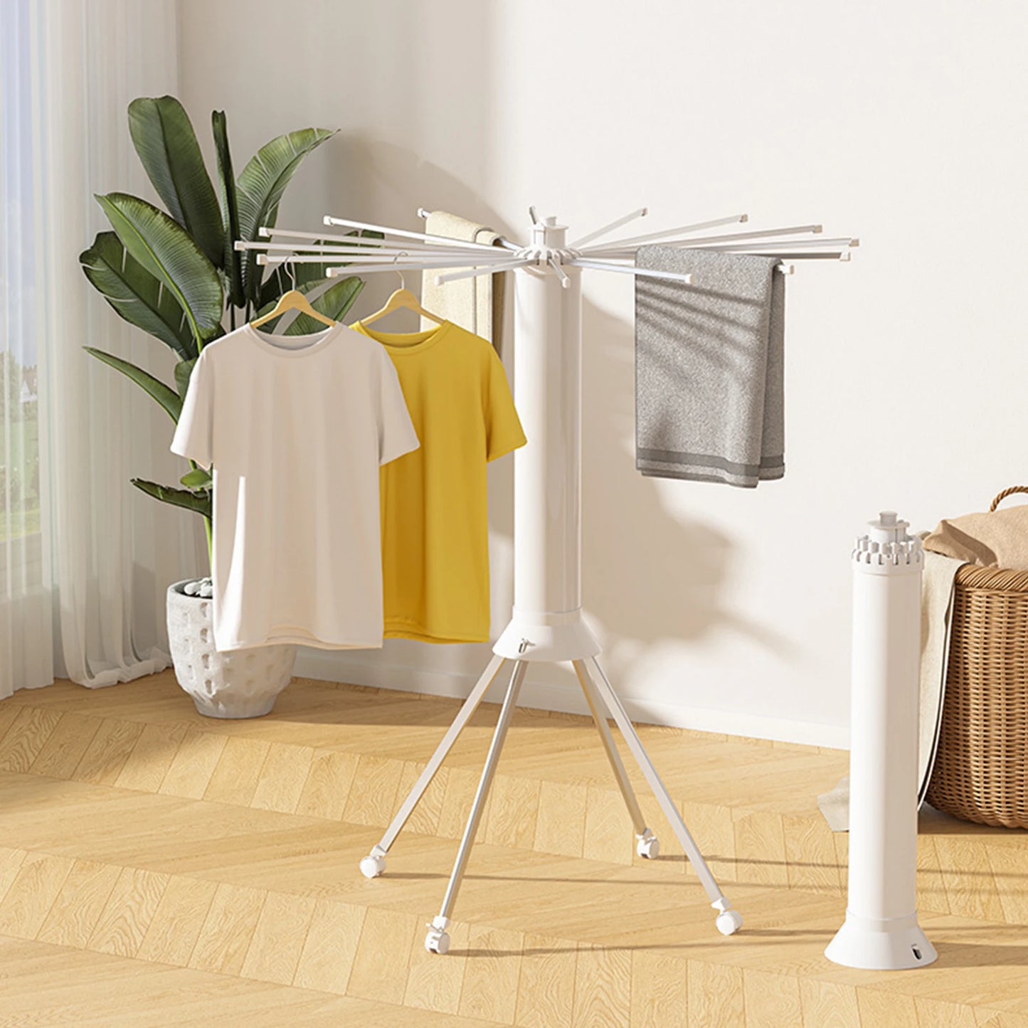 1/2 Layer Foldable Cylinder Drying Rack with Wheels Octopus Retractable clothes Drying Rack with 16 Clothes Drying Rod and Clips