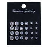 Shiny White Wedding Stud Earrings Set for Men and Women, Crystal Jewelry Accessories, Oorbellen, 12 Pairs per Lot