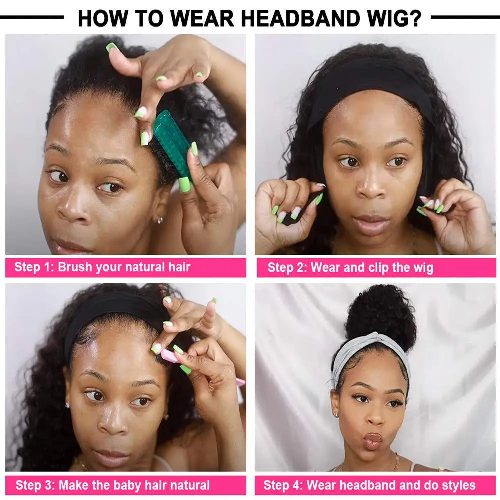 Kinky Straight Headband Wigs Remy Human Hair Wig Ready To Wear Brazilian Yaki Straight Headband Human Hair Wig for Women