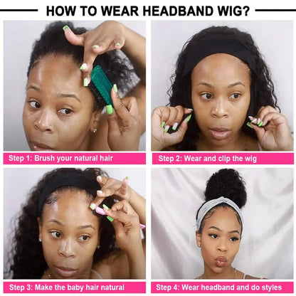 Kinky Straight Headband Wigs Remy Human Hair Wig Ready To Wear Brazilian Yaki Straight Headband Human Hair Wig for Women