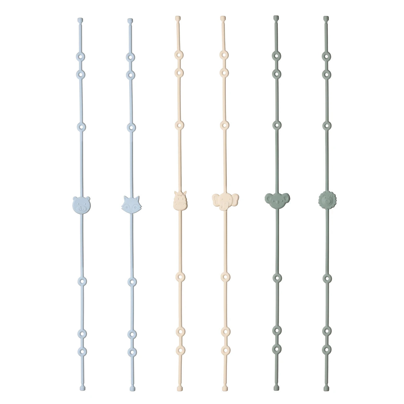 6 correas de silicona para juguetes de bebé, con forma de animal de dibujos animados, cadena de chupete ajustable antipérdida para cochecitos y tronas.