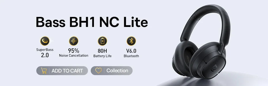 Fone de Ouvido Sem Fio Baseus EH10 NC ANC com Cancelamento de Ruído Híbrido Adaptativo de 45dB, Hi-Res LDAC, Bluetooth 6.0 e 80 Horas de Autonomia