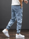 Pantalones vaqueros cargo negros y azules para hombre, ropa de calle, pantalones jogger holgados tipo harén, de talla grande, para primavera y verano