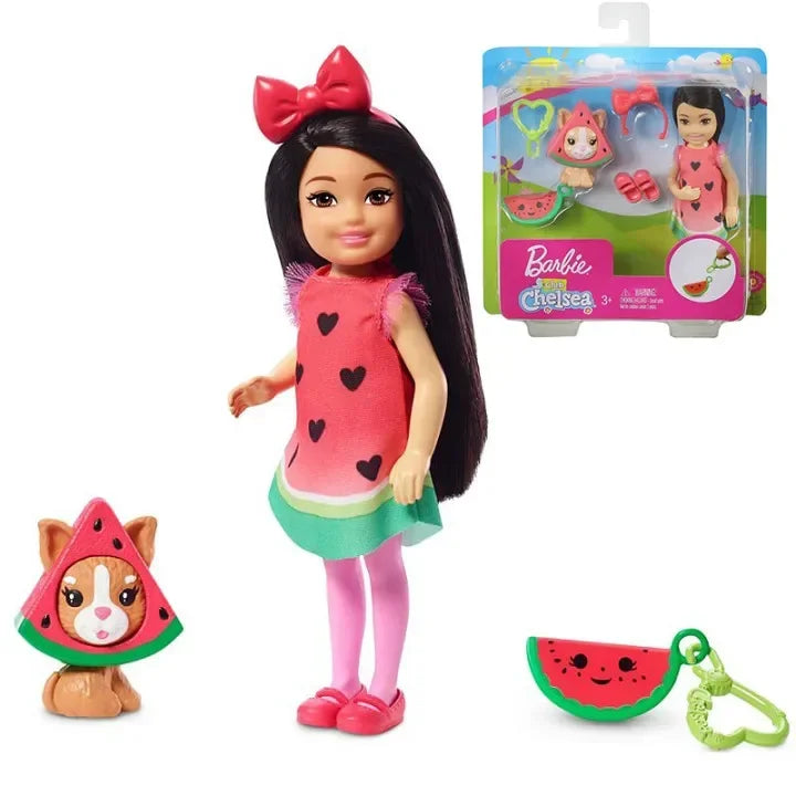 Original Barbie Dolls Club Chelsea Dress Up Burger Costume Pets Accessories Kids Toys for Girls Princess Play House Set Juguetes