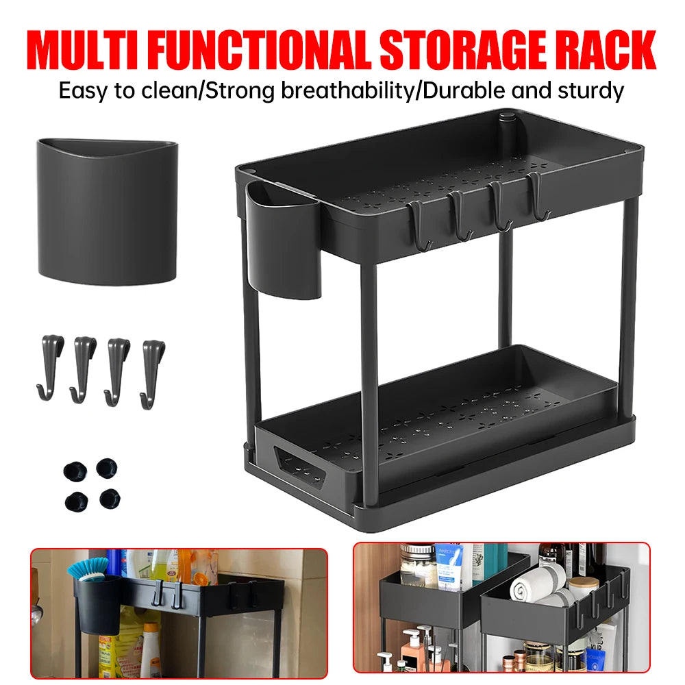 Kitchen Storage Rack with Sliding Cabinet Drawers Multi-Purpose Storage Shelf Holder Kitchen Desktop Organization Rack
