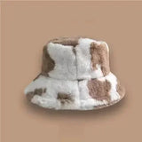 Winter Rabbit Plush Fisherman Hats for Women Girl Bucket Hat Windproof Leopard Soft Faux Fur Wide Brim Lady Women Artist Cap