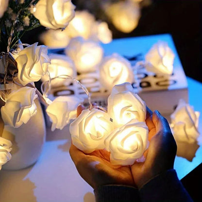 LED Flower String Lights Artificial Flower Rose Bouquet Romantic Lamp Fairy Light Garland for Wedding Valentines Day  Decor