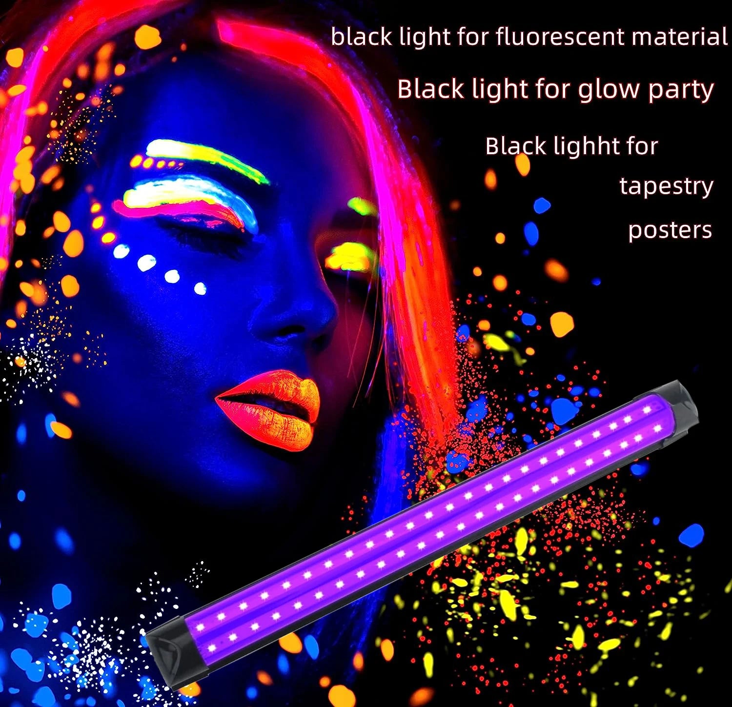USB Switch 10W Black Light Lamp, UV Black Light Tube, 395nm LED Lamp, Black Light Bar for Halloween, Club, Party, Disco