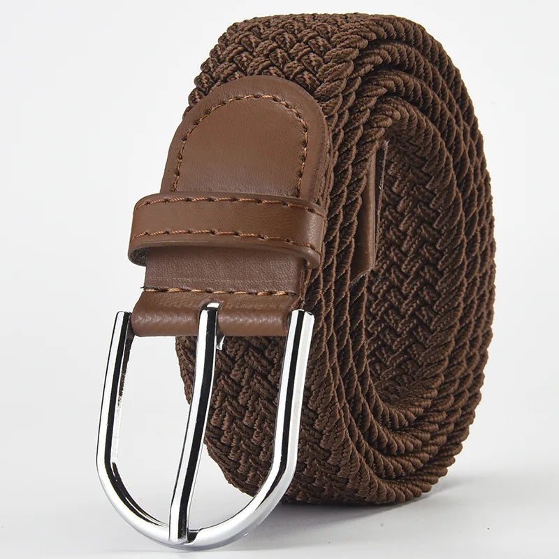 Elastic Nylon Unisex Casual Knitted Pin Buckle Jeans Belt Woven Canvas Elastic Expandable Stretch Waistband for Women Men Girdle