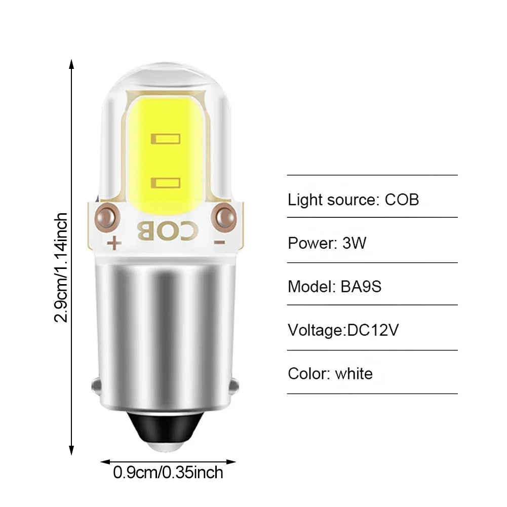 2PCS BA9S LED T4W H6W LED-CANBUS COB 2LED Bulb Car Interior License Plate Light Marker Reading Auto Lamp White 6000K 12V