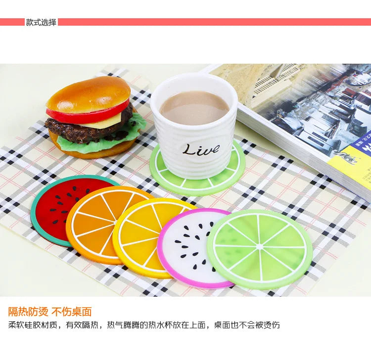 Fruit Shape Cup Coaster Silicone Slip Insulation Pad Cup Mat Hot Drink Holder Mug Stand Home Table Decorations Kitchen Accessory