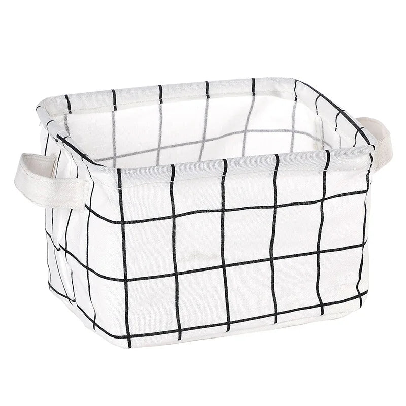 Small Foldable Canvas Storage Basket With Handle Cotton And Linen Desktop Storage Box Small Fresh Waterproof Storage Basket 1PC