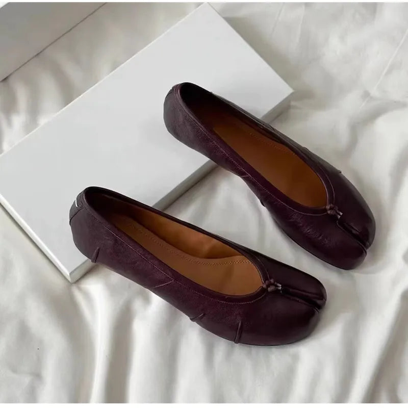 Fashion Soft Leather Split Toe Women Tabi Ballet Flats Spring Autumn Comfortable Walking Lazy Loafers Casual Girls Dance Shoes