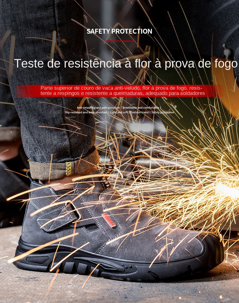 Genuine Leather Cow Suede Safety Work Shoes For Men Composite Head Anti Nail Anti Static Welding Shoes Indestructible Boots