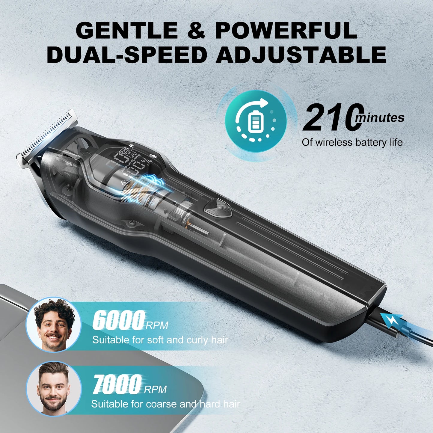 Kensen S30 4 in 1 Cordless Hair Clipper LED Display Men Beard/Nose Trimmer Rechargeable Barber Grooming Kit Hair Cutting Machine