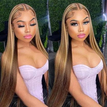 13x4 Hd Highlight Wigs Colored Lace Front Human Hair Wigs For Women Honey Blonde Straight Hd Lace Frontal Wigs Human Hair