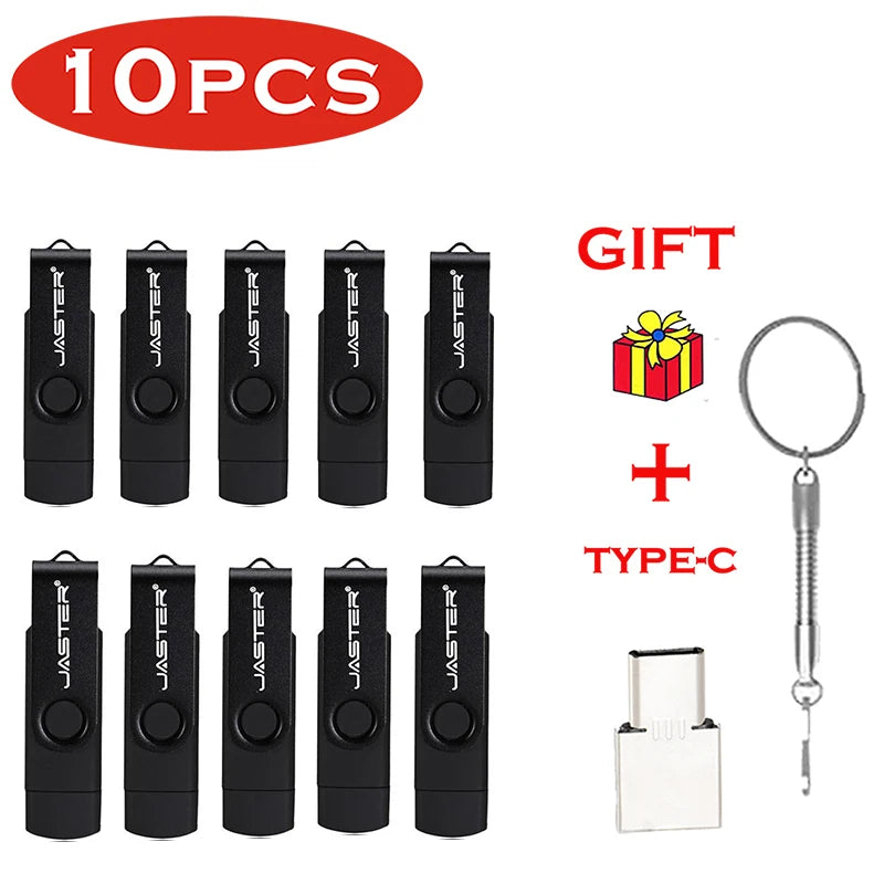 JASTER 10 PCS LOT Pen Drive 128GB 3 IN 1 Memoria USB 64GB Key Chain USB Flash Drive 32GB Free TYPE-C Adapter Memory Stick Gift