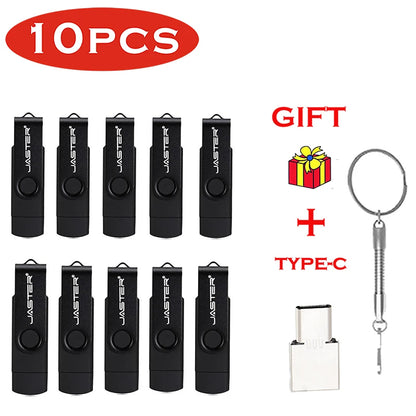 JASTER 10 PCS LOT Pen Drive 128GB 3 IN 1 Memoria USB 64GB Key Chain USB Flash Drive 32GB Free TYPE-C Adapter Memory Stick Gift