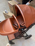 Cochecito de bebé 3 en 1, de lujo, con asiento para el coche, de piel sintética, con diseño de cáscara de huevo y paisaje alto.
