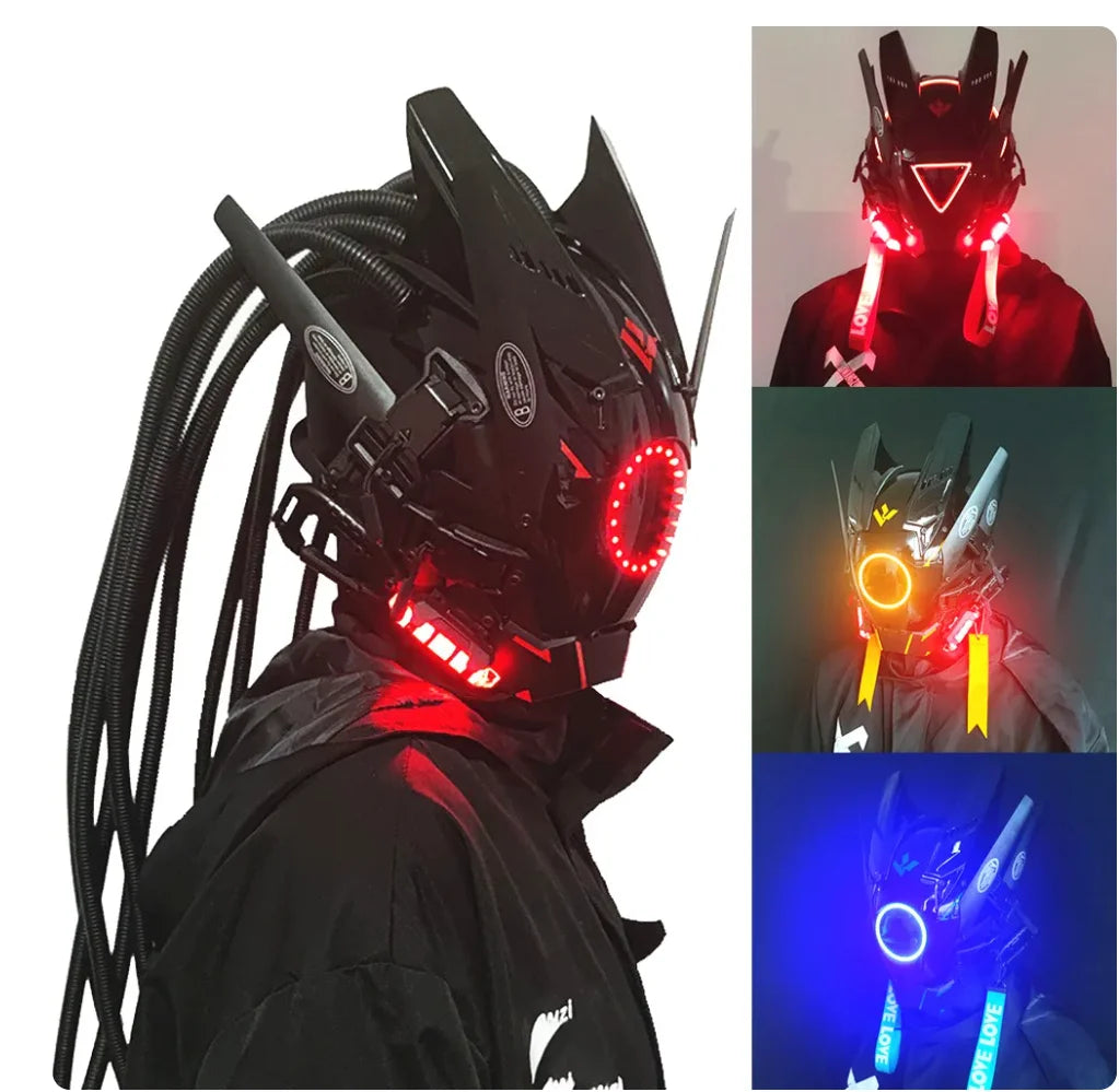 Capacete Cyberpunk com LED – Máscara para Festas, Halloween, Natal e Cosplay – Presente para Adultos