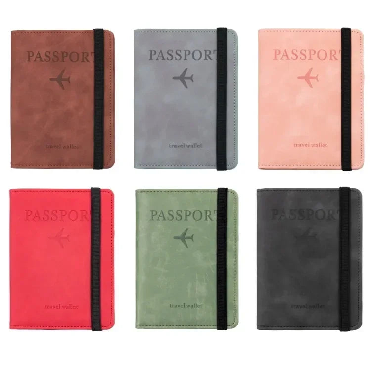 Tarjetero de cuero con bloqueo RFID, funda para pasaporte, billetera, accesorios de viaje para mujeres y hombres.