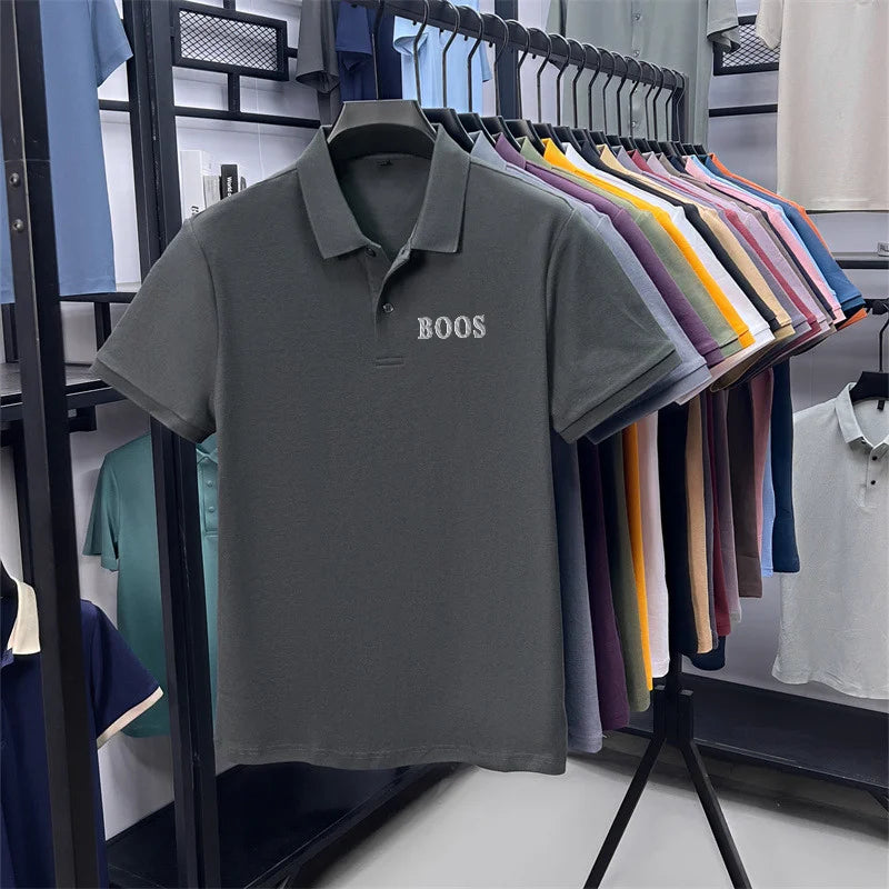 Cotton100% Men's Summer High Quality Short Sleeves Polo Shirt Lapel Button Letter Printing T-Shirt Business Leisure Men Clothing