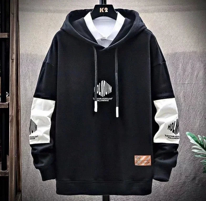 Men's Clothing Spliced Sweatshirts for Man Hoodies Black Hooded Graphic Aesthetic Cotton Harajuku Fashion No Brand Sweat Shirt