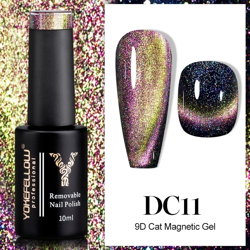 Esmalte de uñas en gel YOKEFELLOW Cat Eye de 10 ml, esmalte de uñas magnético plateado, esmalte de uñas en gel profesional para manicura DIY.