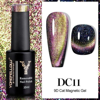 Esmalte de uñas en gel YOKEFELLOW Cat Eye de 10 ml, esmalte de uñas magnético plateado, esmalte de uñas en gel profesional para manicura DIY.