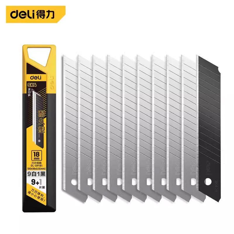 Deli 10pcs/box Knife Blade 9mm 18mm SK5 Metal Blades for Home School Supplies Art Craft Paper Box Cutting Utility Knife Tool