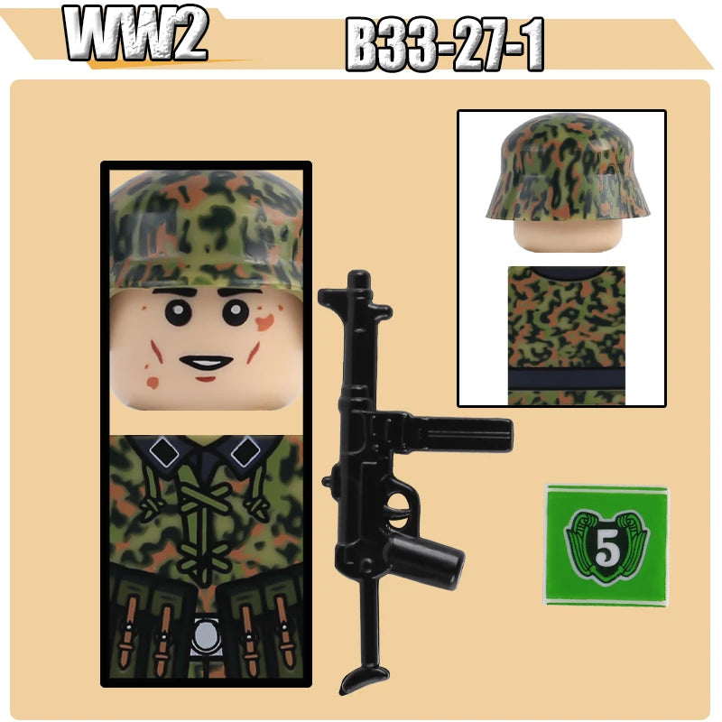 WW2 Military Soldier Figures Building Blocks Soviet British Army German Camouflage Warrior Infantry Accessories Bricks Toys Gift