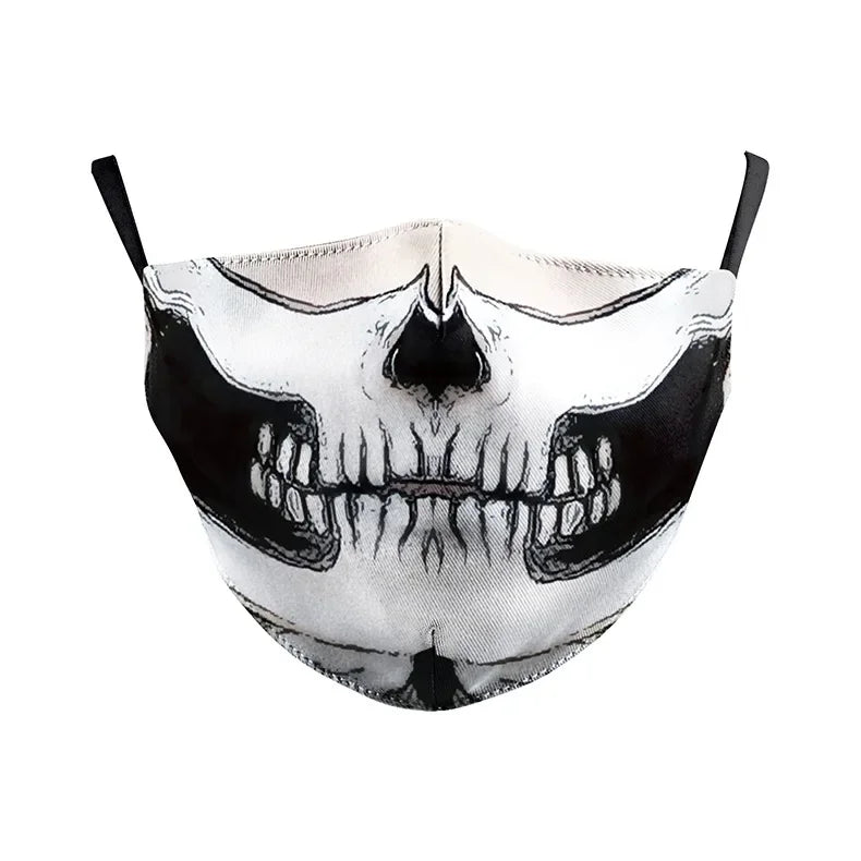 Máscara Unissex Ajustável Impressa em 3D com Estampa de Caveira de Terror (Fantasma/Zumbi/Meia-Face) para Festas, Halloween e Carnaval (Adulto)
