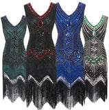 Vestido vintage Mandylandy para mujer, estilo retro de los años 20, estilo Gran Gatsby, con lentejuelas, sin mangas, para fiesta de baile, graduación y dobladillo con borlas.
